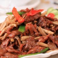 Satay Mixed Mushroom & Beef · Hot and spicy.