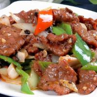 Black Bean Sauce Beef · Hot and spicy.
