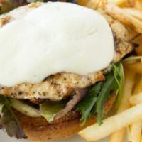 The Cardinal Chicken Sandwich · Garlic and herb seasoned mary's organic chicken fillet with fresh mozzarella, mixed greens a...