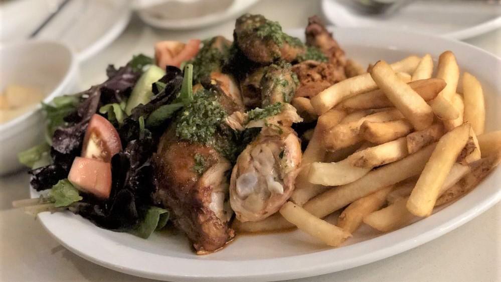 Pollo a la Brasa · Mary's organic rotisserie chicken marinated in our famous Peruvian seasonings. The meal comes with French fries, and salad.