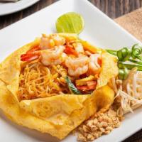 Pad Thai · Thai rice noodle, fried tofu,<br />cage free egg, bean sprouts,<br />chive, sweet radish, pe...