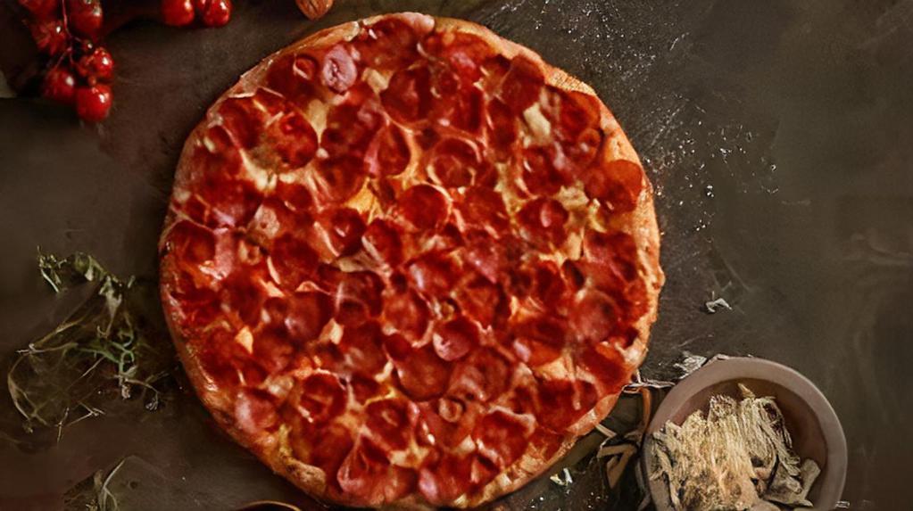 Double Play Pepperoni (Personal, 4 Slices) · 110-180 cal/slice. Crust: Original Crust. Two Kinds of Pepperoni, All Kinds of Flavor! Classic pepperoni, and new Mini Pepperoni on zesty red sauce.