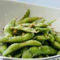 Edamame Beans · Vegetarian, gluten-free. Edamame beans with pepper and garlic.