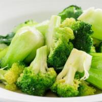 Garlic Seasonal Vegetables · Vegetyarian. Garlic seasonal vegetables, baby bok choy and broccoli half and half.