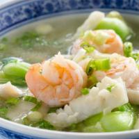 Canton Seafood Bowl · Gluten-free. Thin rice noodles, shrimp, fish, calamari, baby bok choy, scallion.