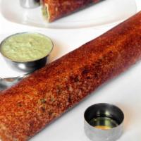 Masala Dosa · Thin pancake made from fermented batter consisting of lentils, rice, and masala, served with...