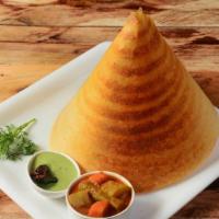 Plain Dosa · Thin pancake made from fermented batter consisting of lentils and rice served with three chu...