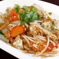 Pad Woon Sen · Stir-fried silver noodles with Napa cabbage, tomatoes, celery, green onions, egg. Choice of ...