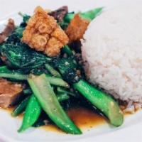 Pad Ka Na & Broccoli Rice Plate · Sauteed with Chinese broccoli in black soy sauce.