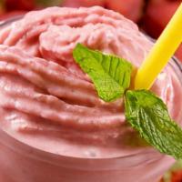 STRAWBERRY LOVE SMOOTHIE · Strawberry and Banana blended with ice. No added sugar.
