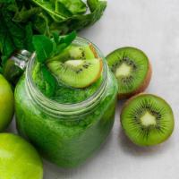 SUPER KIWI SMOOTHIE · Kiwi, Green apple, banana and orange juice. No added sugar.