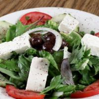 Greek Salad · Diced cucumber, tomato and onion mixed with Italian dressing and topped with feta cheese and...
