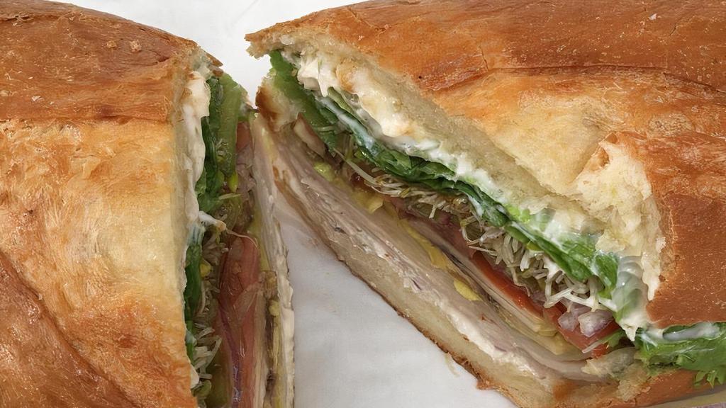 Die's Decadence · Turkey and Swiss cheese served hot or cold on your choice of bread with lettuce, tomatoes, red onions, green bell peppers, mushrooms, sprouts, avocado, fresh ground pepper, and our sauce.