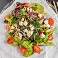 House Salad · Spring mix, cherry tomato, seaweed, tofu, wasabi dressing