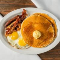 Two by Two · Two pancakes, two eggs, two bacon, or two sausage.