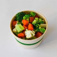 Steamed Vegetables · freshly steamed finely chopped broccoli, cauliflower, carrots // vegan, gluten free, dairy f...