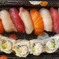 Okane Combo Box · California roll and eight pcs assorted nigiri of chef's choice.