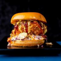Hot Mess( Medium Spicy) · Popular Item. Crispy fried chicken dipped in inferno sauce, desi slaw, pickles, curry mayo.