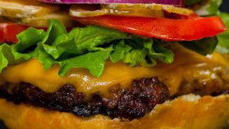 Cheeseburger · carman ranch 100% grass-fed beef patty, manchego cheese, CB sauce, lettuce, & onion on a pai...