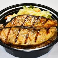 Salmon Teriyaki Don · Grilled Salmon with teriyaki sauce over rice