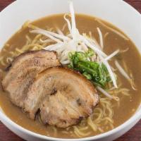 Common Sage Miso Ramen · Light-bodied miso broth made of chicken, pork and flying fish dashi. Topped with chashu pork...