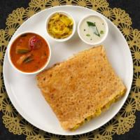 Land of Spring Dosa  · Savory crepe made of rice & lentil batter topped off with a house special Spicy Sauce, potat...