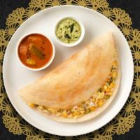 Vijayawada Special Dosa · Savory crepe made of rice & lentil batter topped off with a house special Spicy Sauce, Upma,...