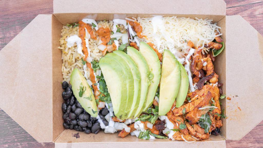 Burrito Bowl · Same as a burrito but no tortilla. Instead in a Bowl with added spring mix.
