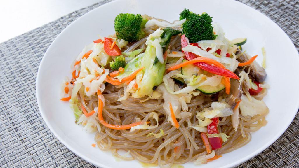 Japchae Noodle · Vegetarian. Stir fried Glass Noodle w/ vegetables.