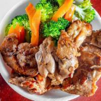 Bbq Chicken Bowl · Served with rice and steamed vegetables. Choice of your entree.