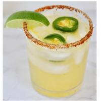 Picante Margarita · Orange Peel and Chili Pepper Infused Sabe Tequila, Fresh Lime Juice and Agave