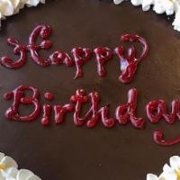 Whole Chocolate Hazelnut · 10 inch cake. Can be cut into 10-12 slices
+$5 for adding writing on cake