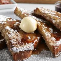 French Toast Grande · French toast dusted with powdered sugar with whipped margarine and maple syrup. (590 cal) .