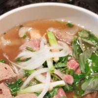 Pho Dac Biet · Combo Beef Pho Noodle Soup with Filet Mignon, Beef Shank, Soft Tendon, and Meatballs.
