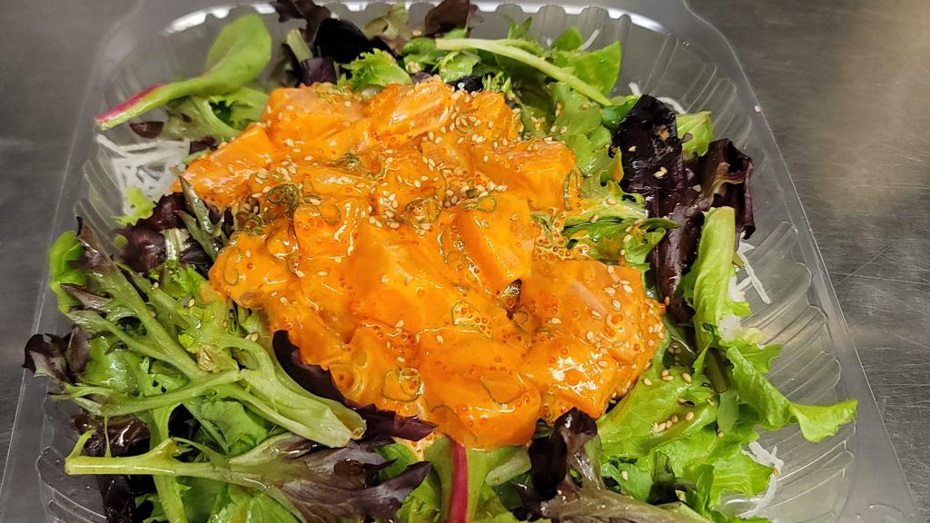 Spicy Salmon Salad · Chef Recommended and Spicy. Spring mix with spicy salmon and Joy special sauce.