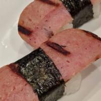 Spam Nigiri · Grilled spam with steamed rice.