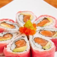 Cherry Blossom Roll · #9: Top 10 Best Rolls. Salmon and avocado, topped with tuna and tobiko.