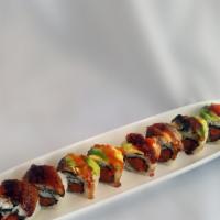 Caltrain Roll · Spicy. Spicy tuna, topped with unagi, avocado, tobiko and unagi sauce.
