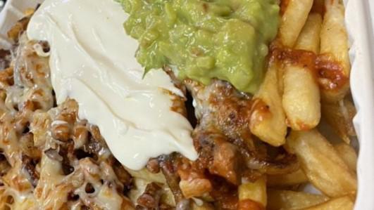 Chipotle Fries · Choice of meat, fries, cheese, sour cream , guacamole, & our secret chipotle sauce.