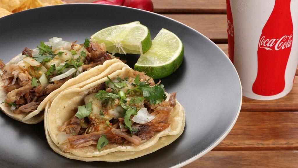 Regular Tacos · Meat. Cilantro, Onions and salsa.
