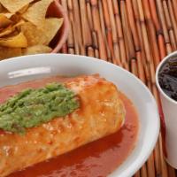 Wet Burrito · Choice of Meat. Rice, Beans, Cilantro, Onions, Salsa, Guacamole, Cheese Smothered in our Spe...