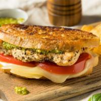 Chicken Pesto Sandwich · Fresh, delicious sandwich topped with Grilled chicken, tomato, pesto mayo, and vinaigrette, ...