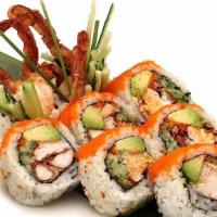 Spider Roll (8pc) · soft shell crab, crab meat, cucumber
avocado, tobiko 8pcs
