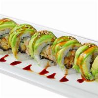 Caterpillar Roll · IN: BBQ eel and cucumber
OUT: sliced avocado layered