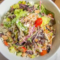 MPK Fattoush · Romaine, mixed lettuces, cucumber, cherry tomatoes, garbanzo beans, olives, red onion, mint,...