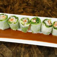 Vegetarian Chicken Fresh Rolls · Soy protein, green leaves, bean sprout, mint, rice noodles rolled in rice paper, served with...