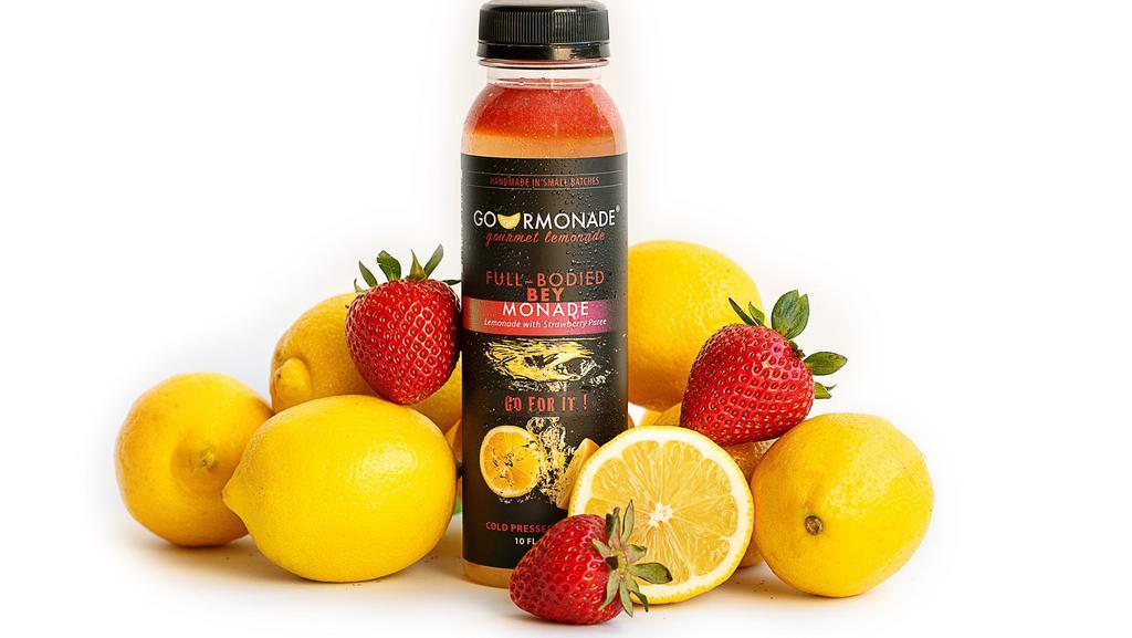 Beymonade · Strawberry puree floats atop our hand-squeezed gourmet lemonade, mingling together to take you on a trip to strawberry fields.
Made with
Organic lemon juice, organic cane sugar, organic strawberry puree, and filtered water