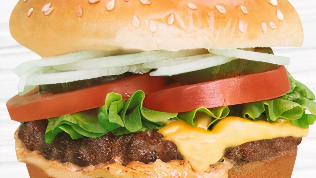 Angus Beef Burger Meal · Angus Beef / House Sauce / American Cheese / Lettuce / Onions / Tomato / Pickles / With Fries and Drink