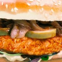 Crispy Chicken Burger · Crispy Chicken / House Sauce / Buffalo Sauce / Sauteed Onion / Pickles / Mixed Green