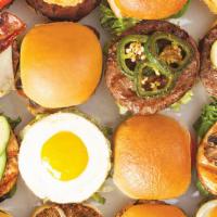 Party Box (16 Mini Burgers) · Perfect pack for a party - Comes with 16 mini burgers with 4 different types of burgers.